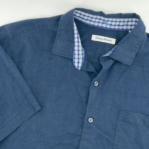 Tommy‎ Bahama Mens Linen Blend Short Sleeve Button Up Shirt Navy XL